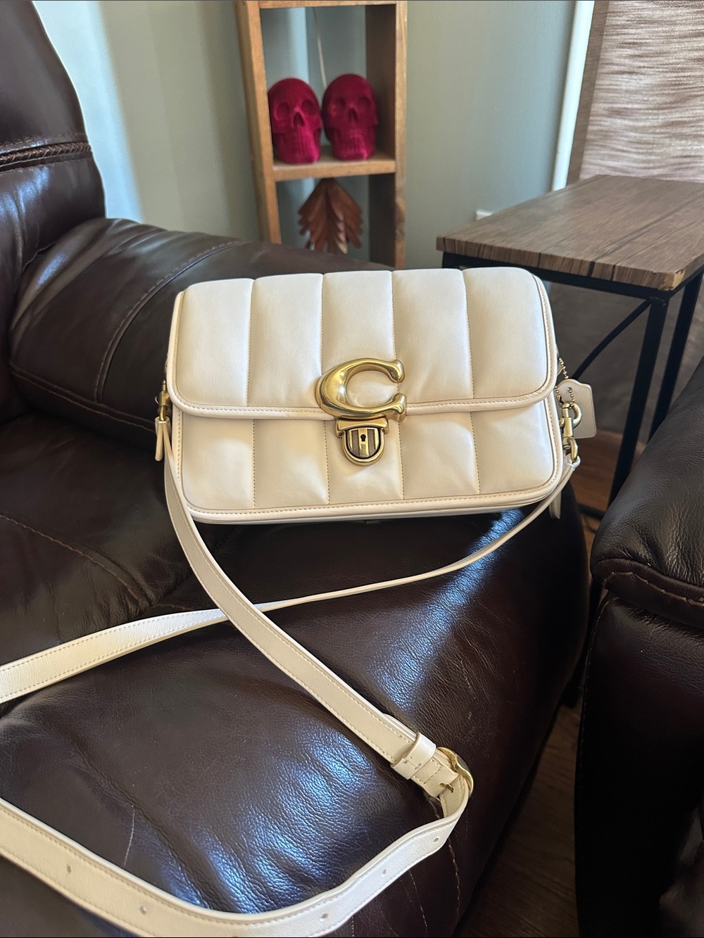 Coach Cream Quilted Crossbody with Gold 'C' Lock